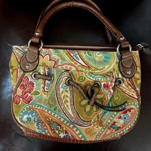 boc Multicolor Paisley Mini Tote with Brown Trim